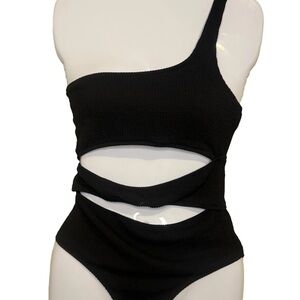 NWT Aerie Black One-Shoulder Cutout Bodysuit